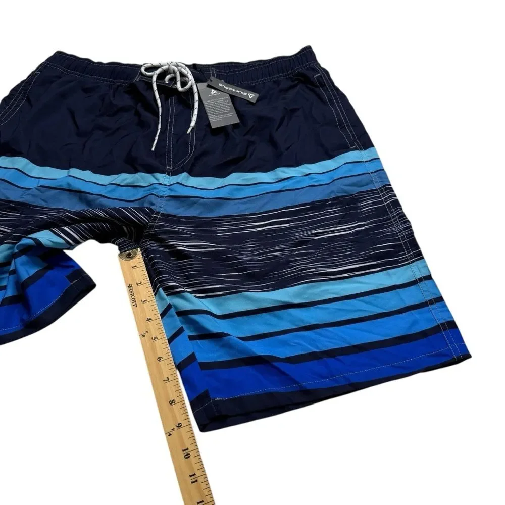 NWT Silkworld Men’s Board Shorts Beach Pool Surfing Blue Striped Sz XXL